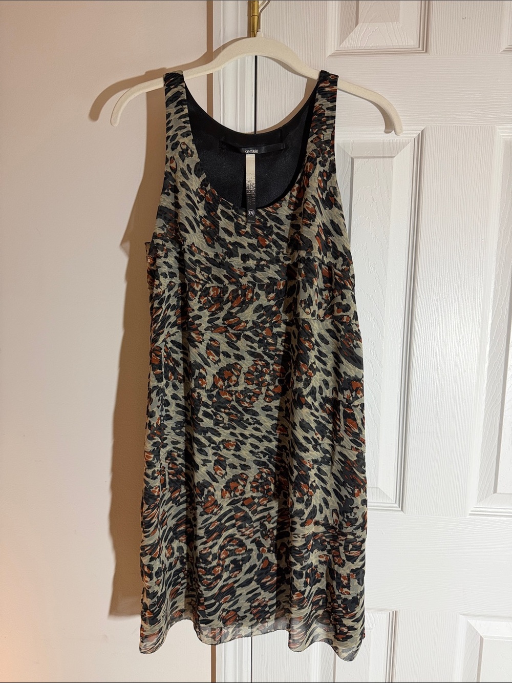 Kensie | Abstract Animal Print Chiffon Dress Tiered Sheer Overlay - Size Medium - Picture 2 of 12